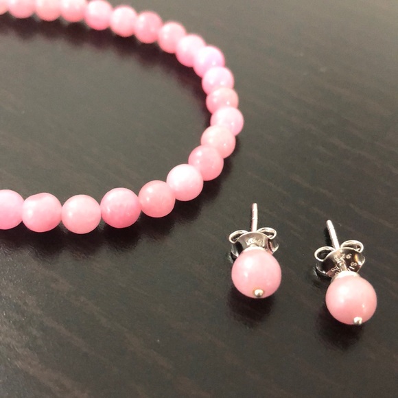 Burmese Pink Jade Bracelet & Earrings Set - Picture 4 of 7